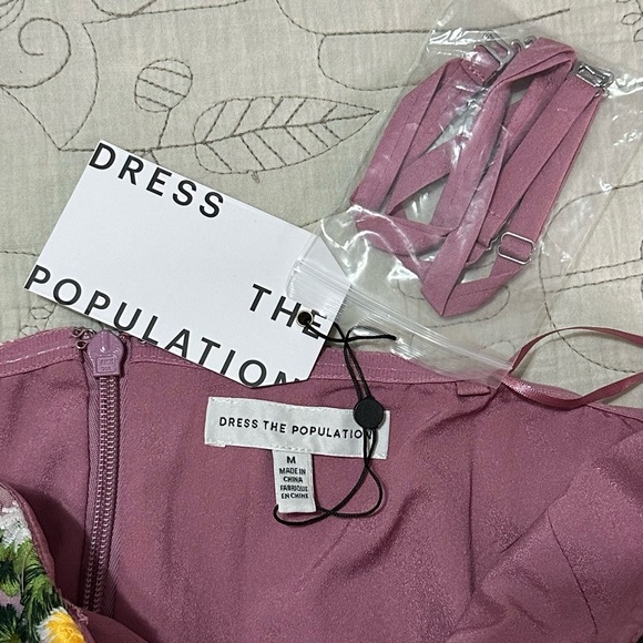NEW Dress the Population Carina Embroidered Strapless Dress M/8-10 Blush Multi - Picture 11 of 15